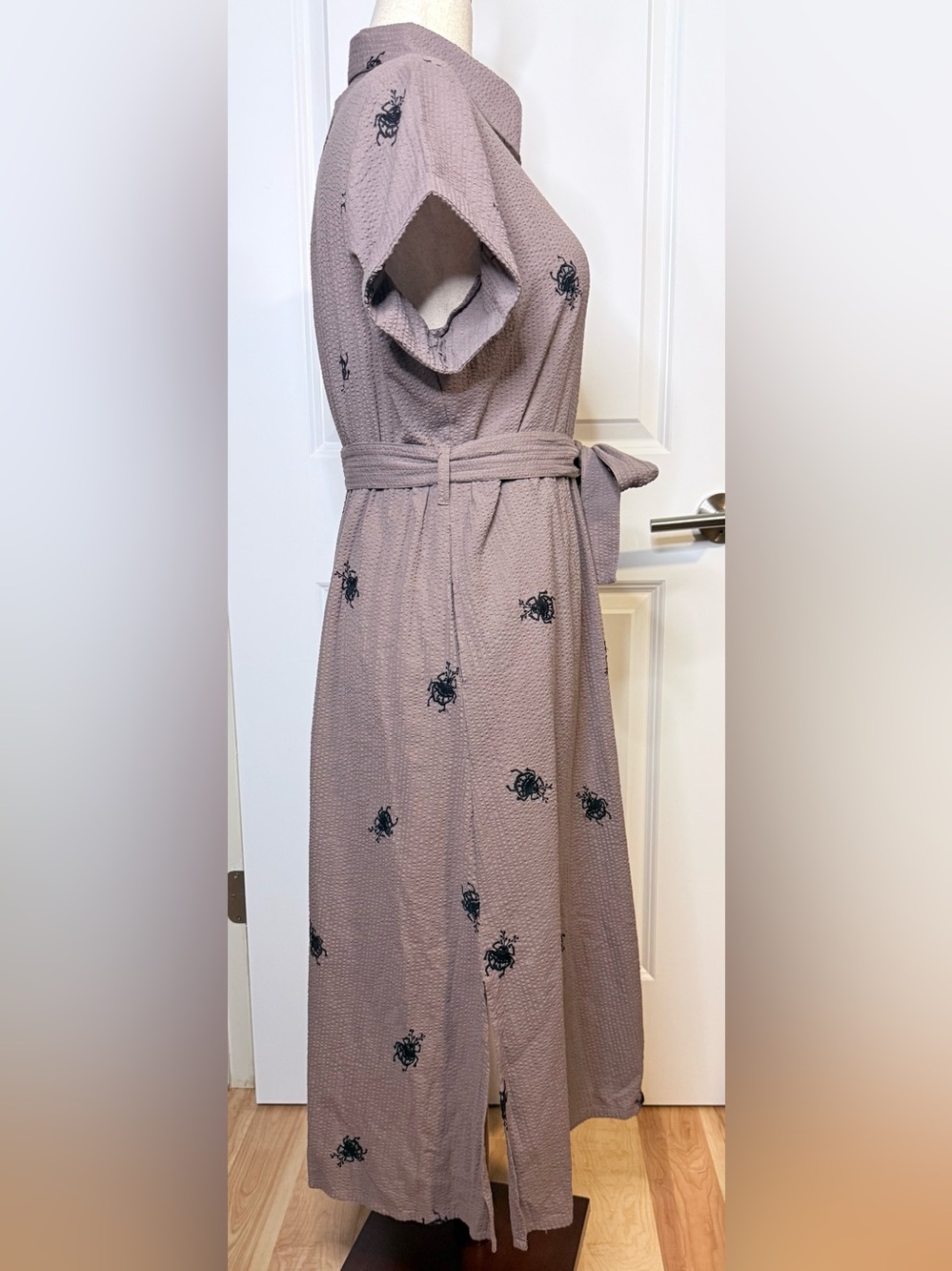 NWT Disturbia Stag Beetle Embroidered Taupe Button Midi Shirt Dress Goth US10 - Picture 4 of 10